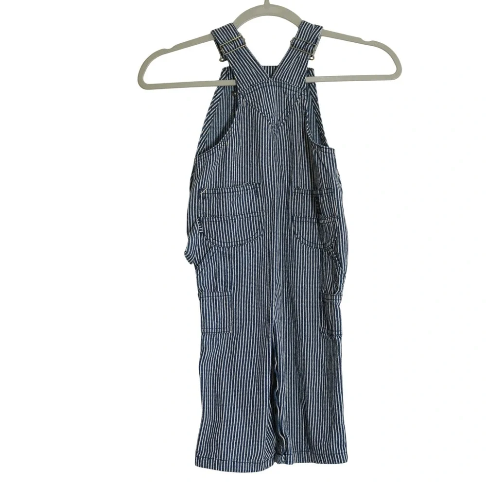 Lakin McKey Kids 24M Cotton Hickory Railroad Stripe Denim Overalls Blue White